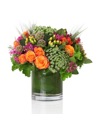 Bright Luxury Seasonal Arrangement with Orange, Pink and Green Flowers