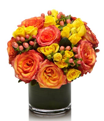 A Fiery Arrangement of Premium Red and Yellow Blooms - H.Bloom