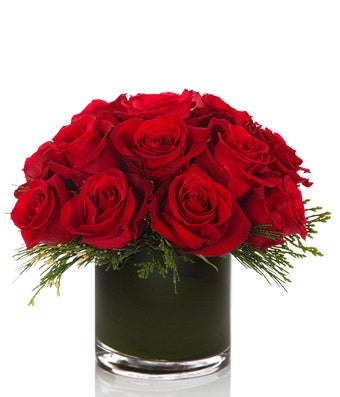 1 Dozen Premium Red Roses with Festive Greenery- H.Bloom