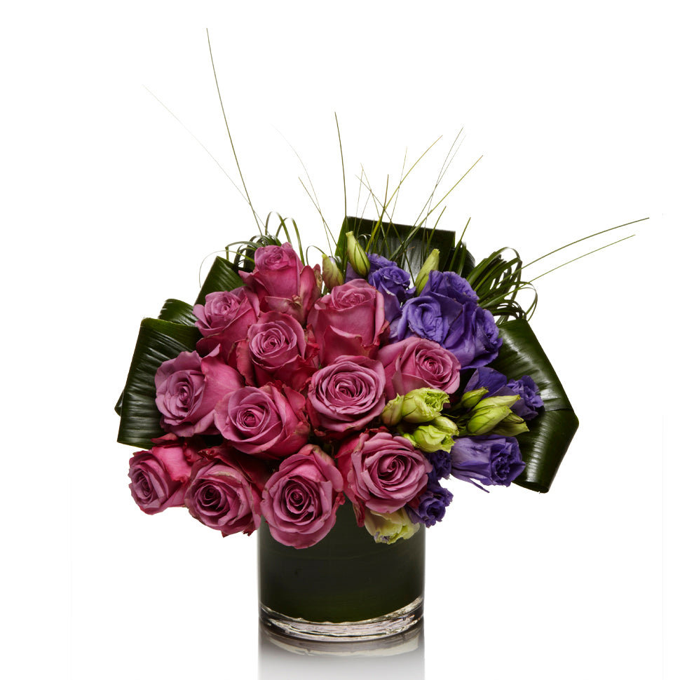 A Luxe Arrangement of Purple Roses and Purple Lisianthus - H.Bloom