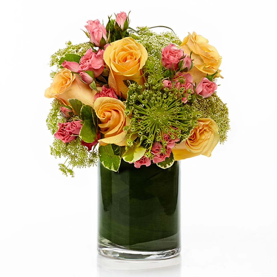 A Elegant Arrangement of Beautiful Yellow and Pink Blooms- H.Bloom